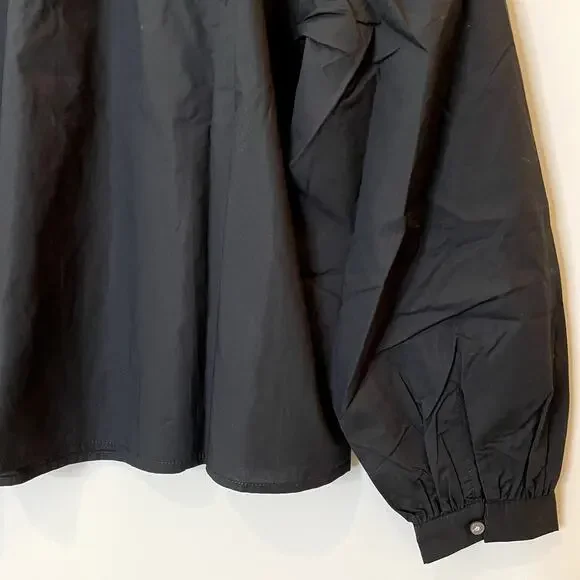 J.Crew Shirred Popover Top Cotton Poplin Long Sleeve Office Date CI522 Black XXS - Picture 12 of 15